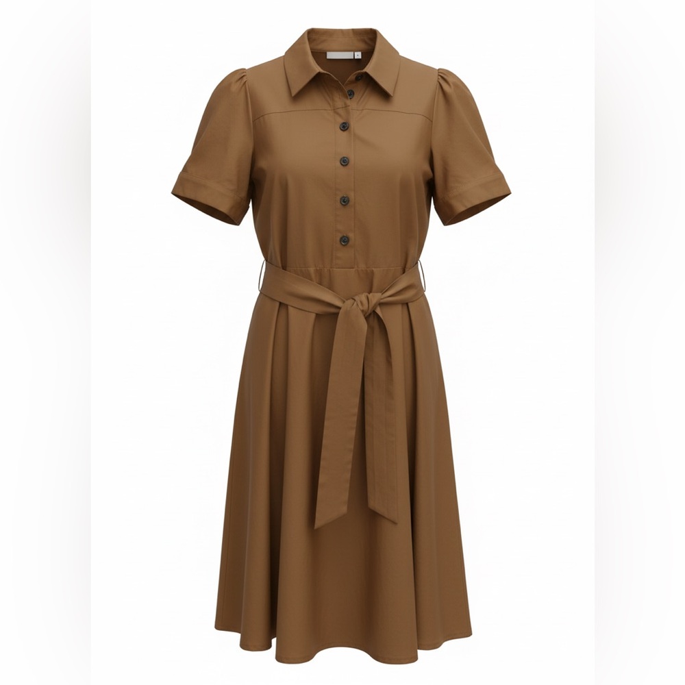 Vila Classic Belted Shirt Dress in Caramel Brown #66
